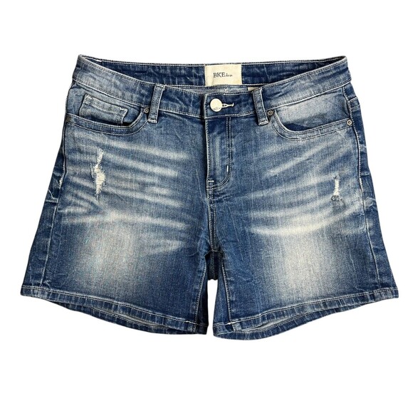 BKE Payton 5" Denim Jean Shorts  Women's Size 27  Distressed Repaired Stretch - Picture 1 of 9